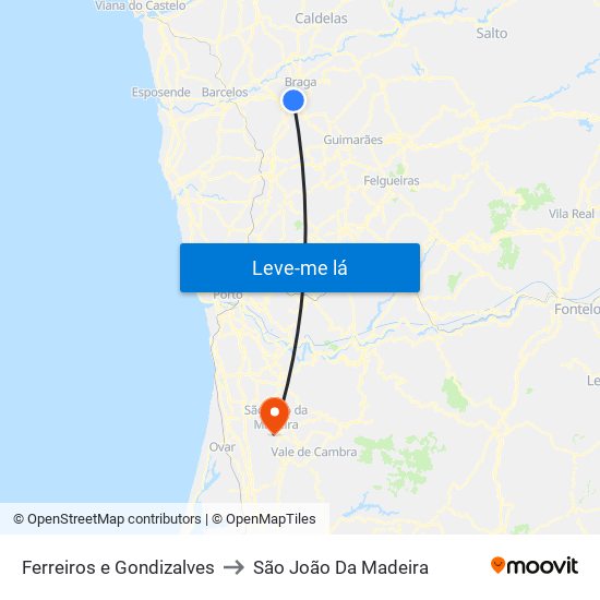 Ferreiros e Gondizalves to São João Da Madeira map