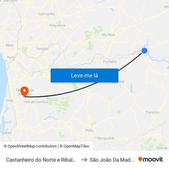 Castanheiro do Norte e Ribalonga to São João Da Madeira map