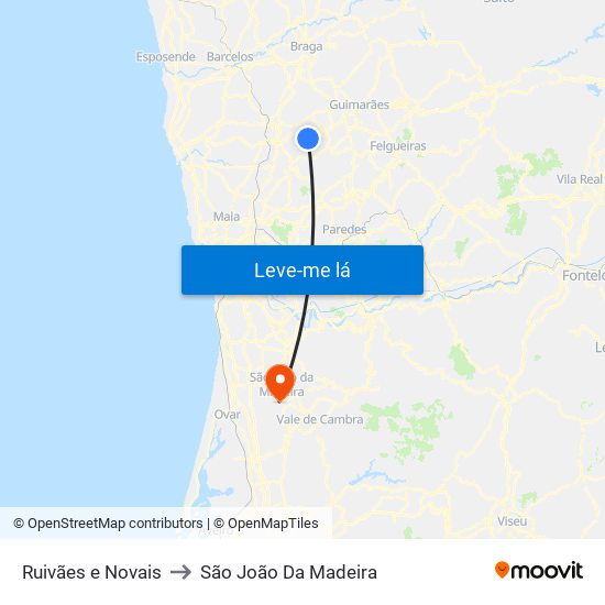 Ruivães e Novais to São João Da Madeira map