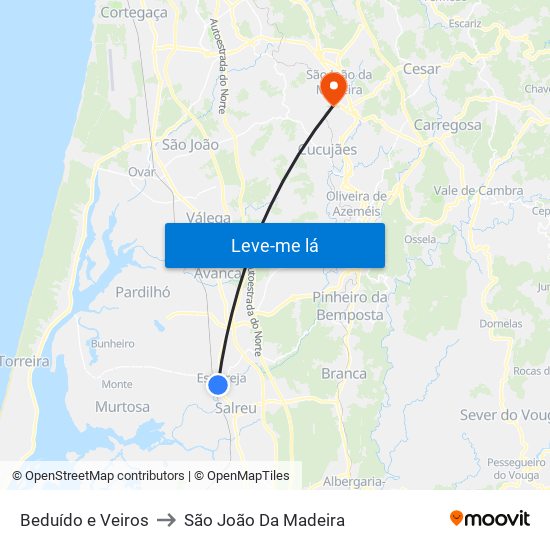 Beduído e Veiros to São João Da Madeira map