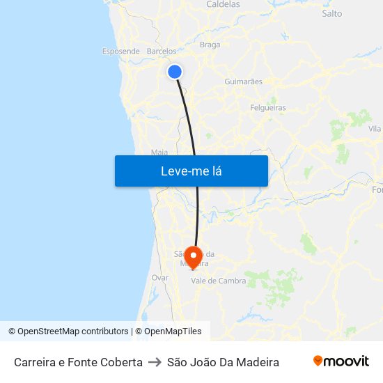 Carreira e Fonte Coberta to São João Da Madeira map