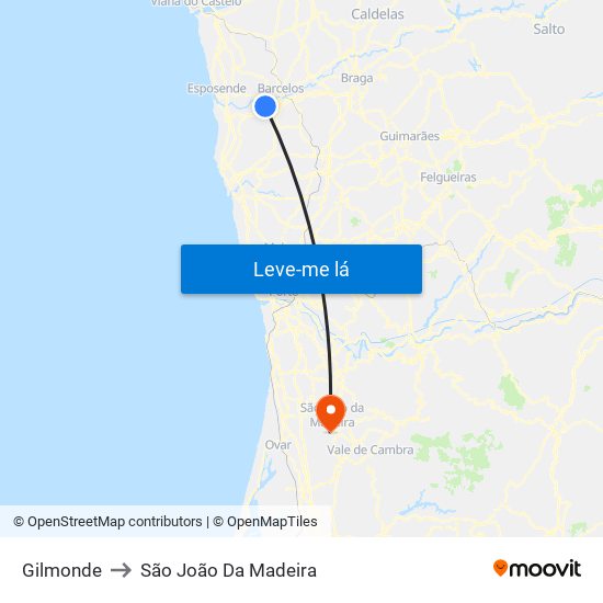 Gilmonde to São João Da Madeira map