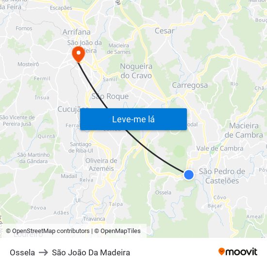Ossela to São João Da Madeira map