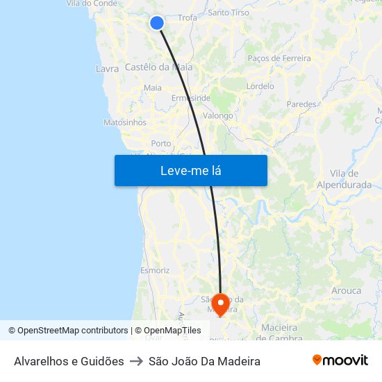 Alvarelhos e Guidões to São João Da Madeira map