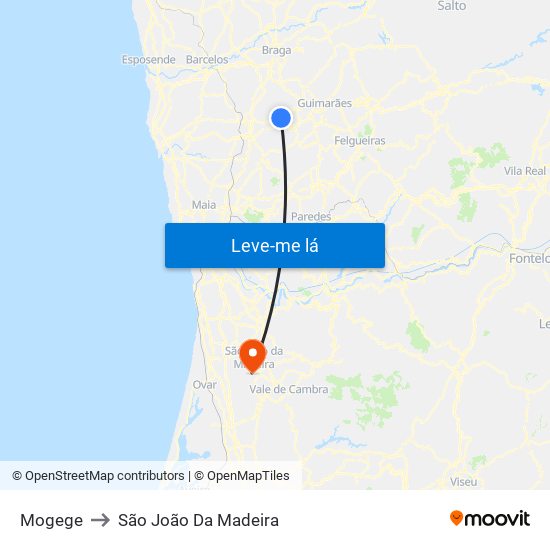 Mogege to São João Da Madeira map