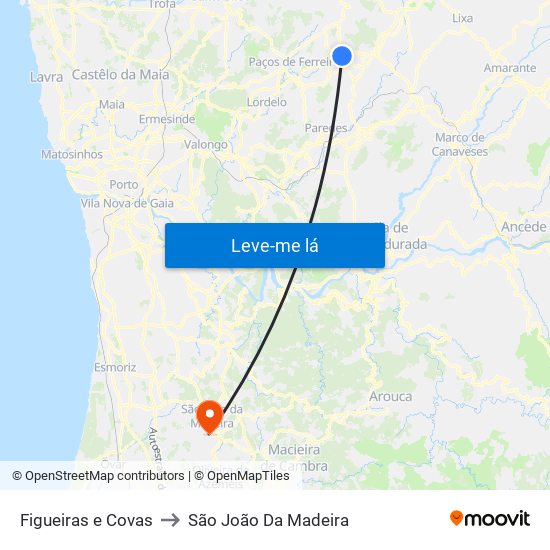 Figueiras e Covas to São João Da Madeira map