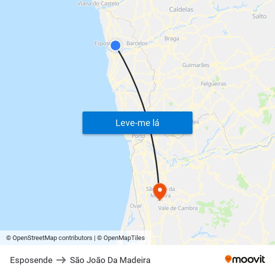 Esposende to São João Da Madeira map