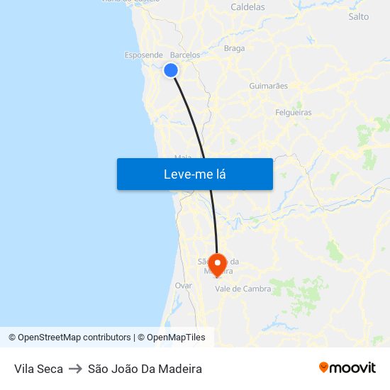 Vila Seca to São João Da Madeira map