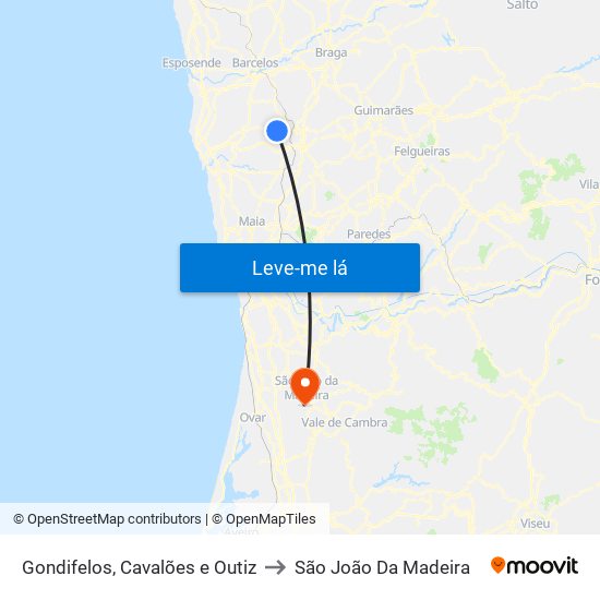 Gondifelos, Cavalões e Outiz to São João Da Madeira map