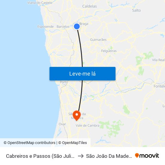 Cabreiros e Passos (São Julião) to São João Da Madeira map