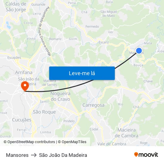 Mansores to São João Da Madeira map
