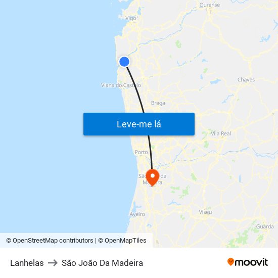 Lanhelas to São João Da Madeira map