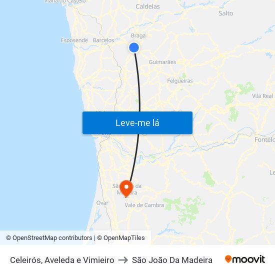 Celeirós, Aveleda e Vimieiro to São João Da Madeira map