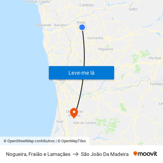 Nogueira, Fraião e Lamaçães to São João Da Madeira map