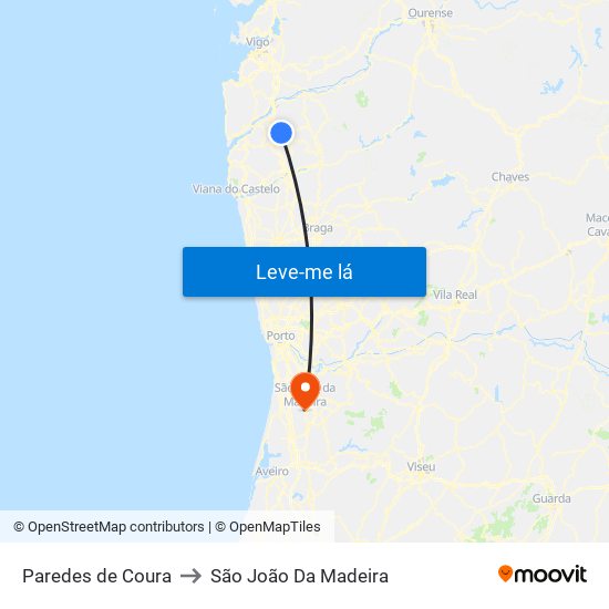 Paredes de Coura to São João Da Madeira map