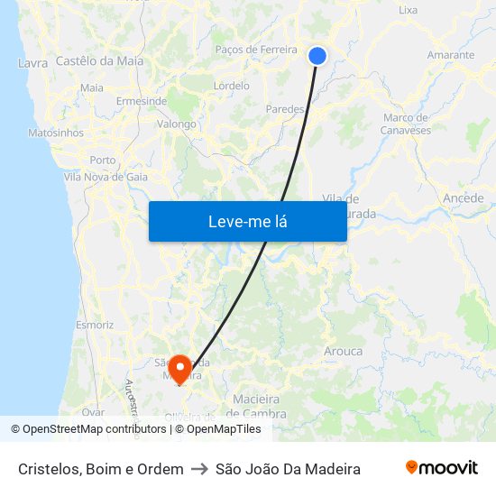 Cristelos, Boim e Ordem to São João Da Madeira map