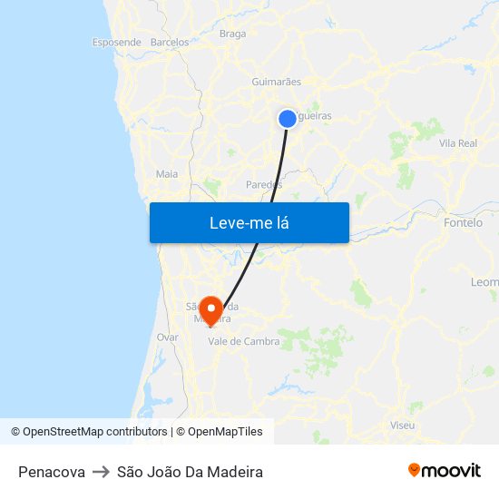 Penacova to São João Da Madeira map