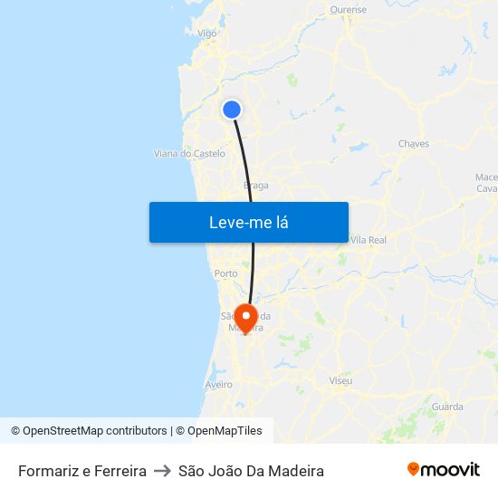 Formariz e Ferreira to São João Da Madeira map