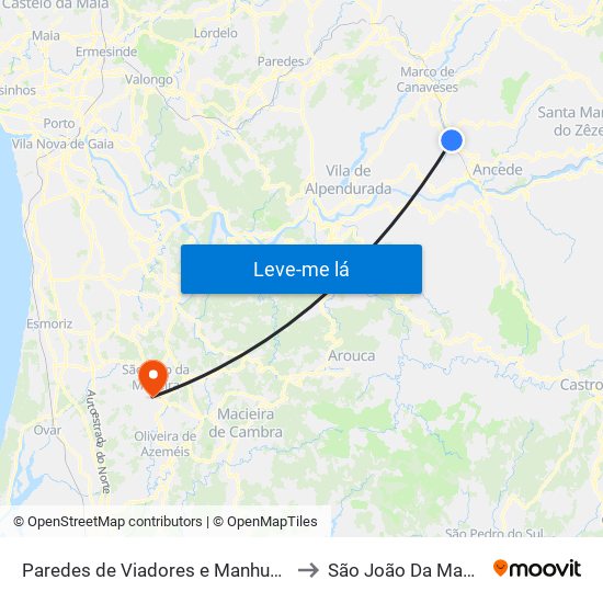 Paredes de Viadores e Manhuncelos to São João Da Madeira map