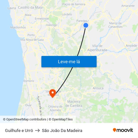 Guilhufe e Urrô to São João Da Madeira map