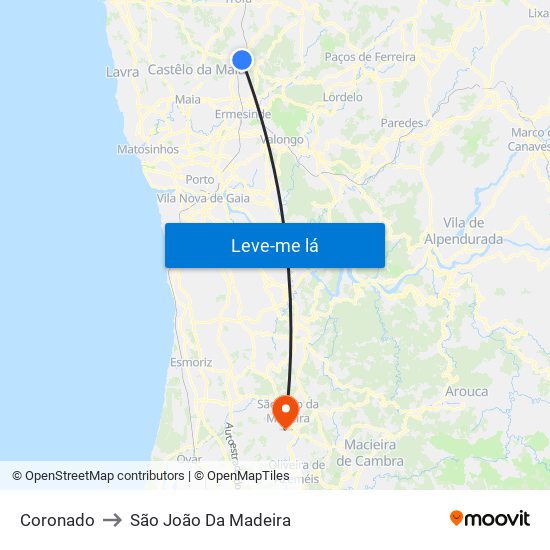 Coronado to São João Da Madeira map