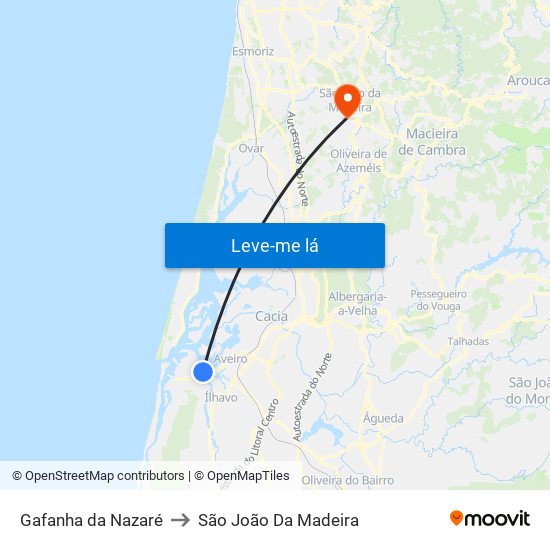 Gafanha da Nazaré to São João Da Madeira map