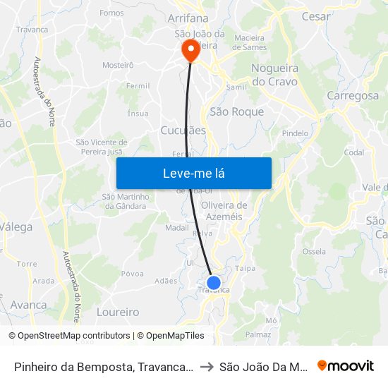 Pinheiro da Bemposta, Travanca e Palmaz to São João Da Madeira map