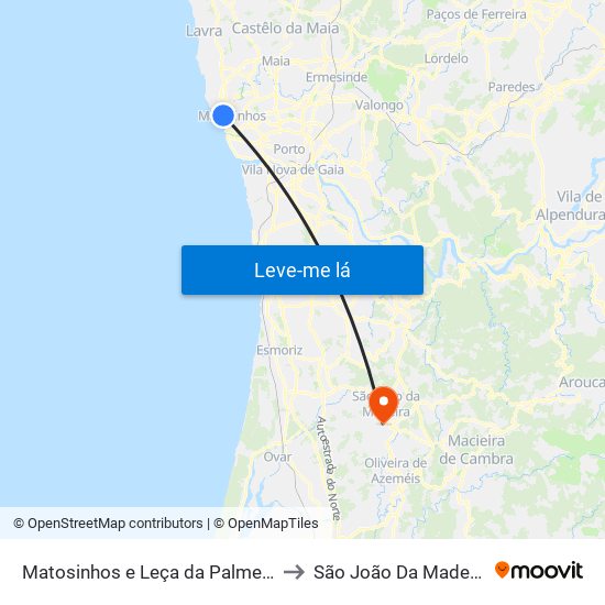 Matosinhos e Leça da Palmeira to São João Da Madeira map