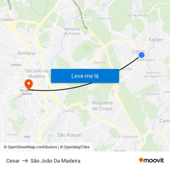 Cesar to São João Da Madeira map
