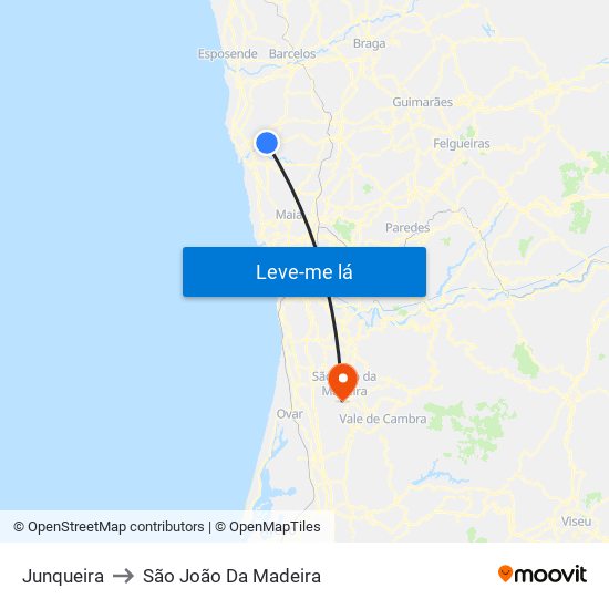 Junqueira to São João Da Madeira map