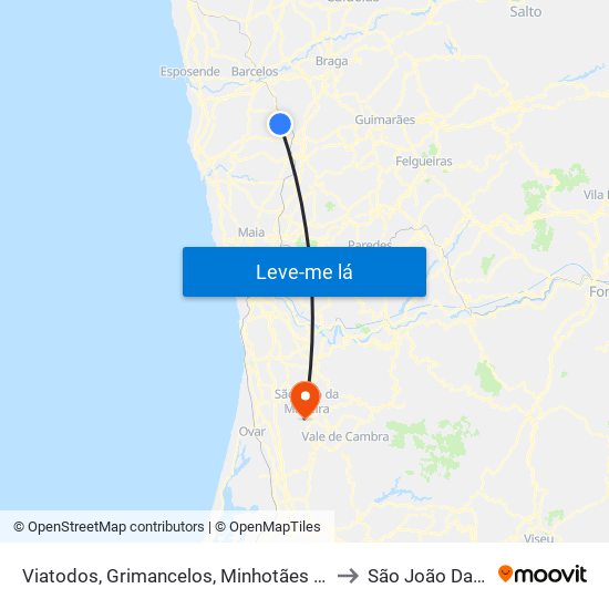Viatodos, Grimancelos, Minhotães e Monte de Fralães to São João Da Madeira map