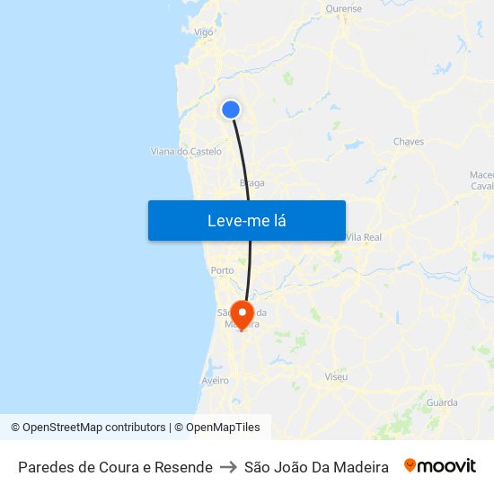 Paredes de Coura e Resende to São João Da Madeira map