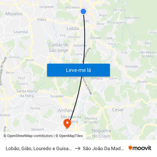 Lobão, Gião, Louredo e Guisande to São João Da Madeira map