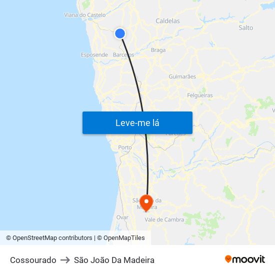 Cossourado to São João Da Madeira map