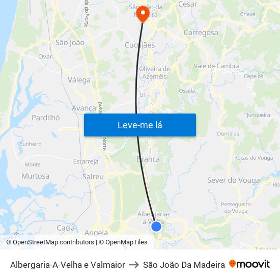 Albergaria-A-Velha e Valmaior to São João Da Madeira map