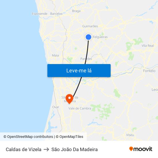 Caldas de Vizela to São João Da Madeira map