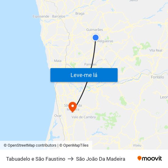 Tabuadelo e São Faustino to São João Da Madeira map