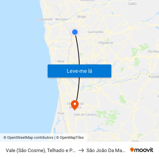 Vale (São Cosme), Telhado e Portela to São João Da Madeira map