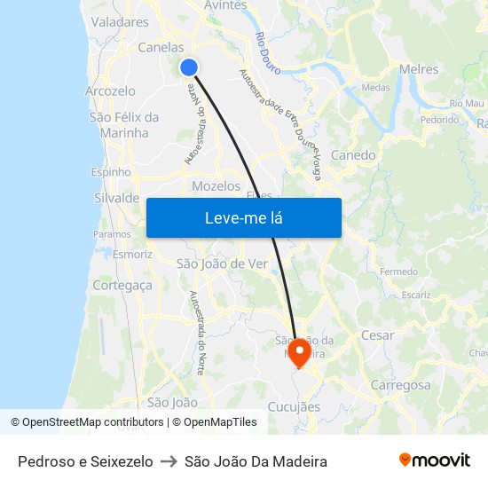 Pedroso e Seixezelo to São João Da Madeira map