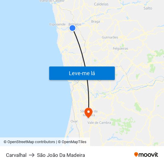 Carvalhal to São João Da Madeira map