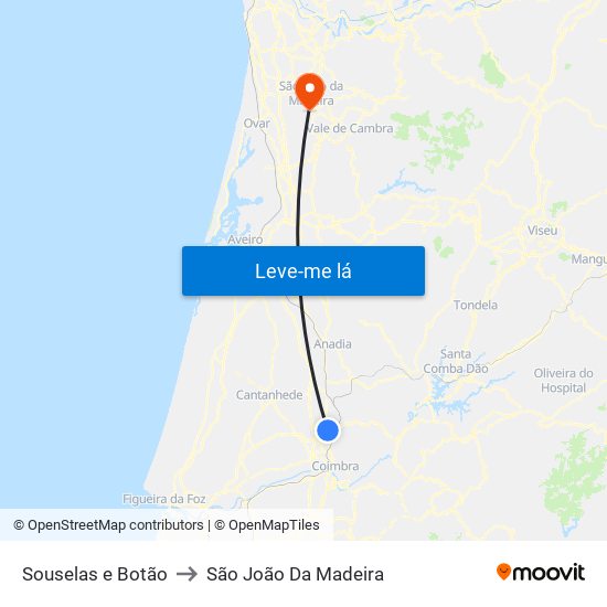 Souselas e Botão to São João Da Madeira map