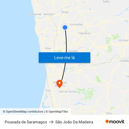 Pousada de Saramagos to São João Da Madeira map