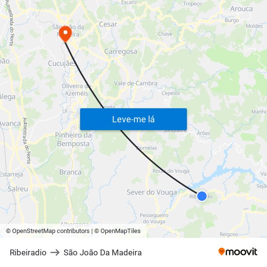 Ribeiradio to São João Da Madeira map