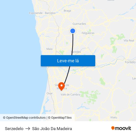 Serzedelo to São João Da Madeira map