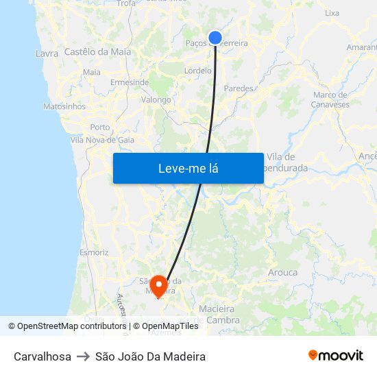 Carvalhosa to São João Da Madeira map