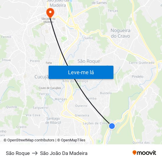 São Roque to São João Da Madeira map