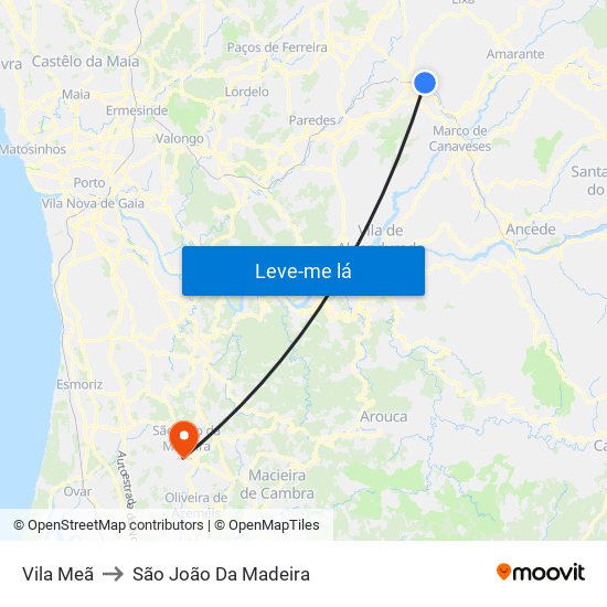 Vila Meã to São João Da Madeira map