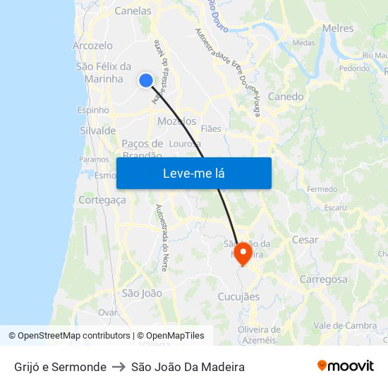 Grijó e Sermonde to São João Da Madeira map