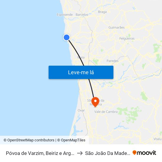 Póvoa de Varzim, Beiriz e Argivai to São João Da Madeira map