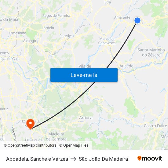 Aboadela, Sanche e Várzea to São João Da Madeira map